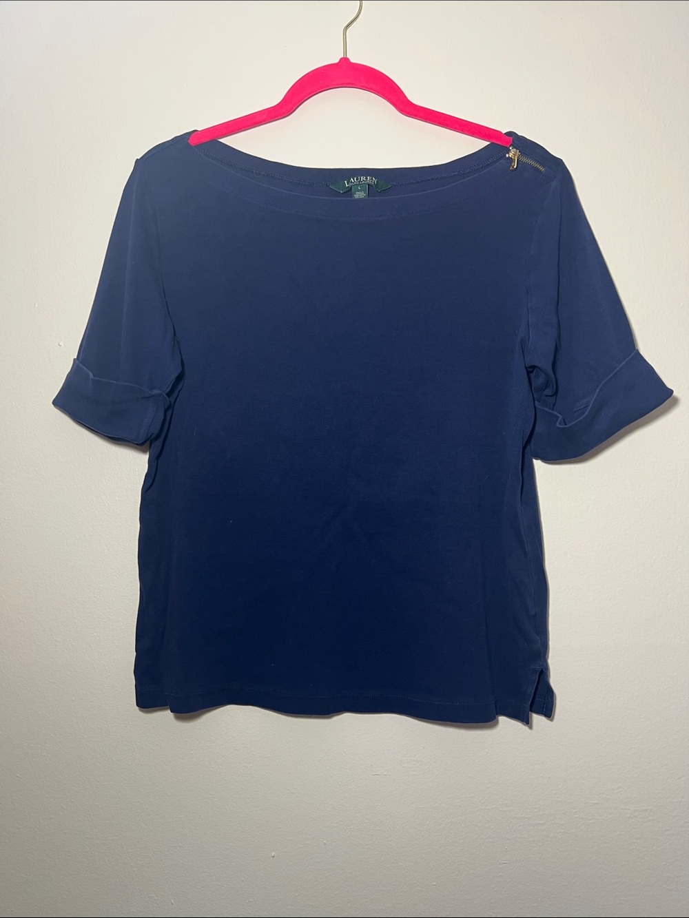 Lauren Ralph Lauren Navy Blue Short Sleeve Boatneck Blouse